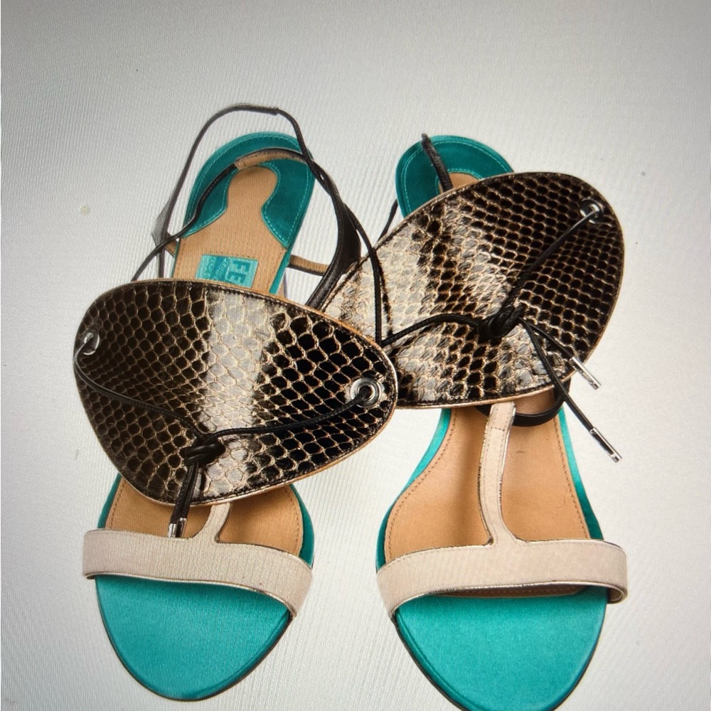 Salvatore Ferragamo Multicolor Leather & Snakeskin Slingback Heels - Picture 7 of 8